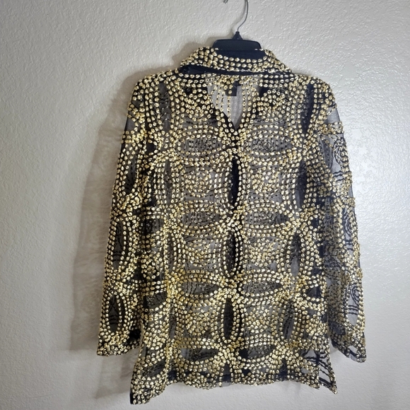 Chico's Travelers Collection Needle Stitch Mesh Gold Button Down Jacket Sz O/S/4 - Picture 8 of 10